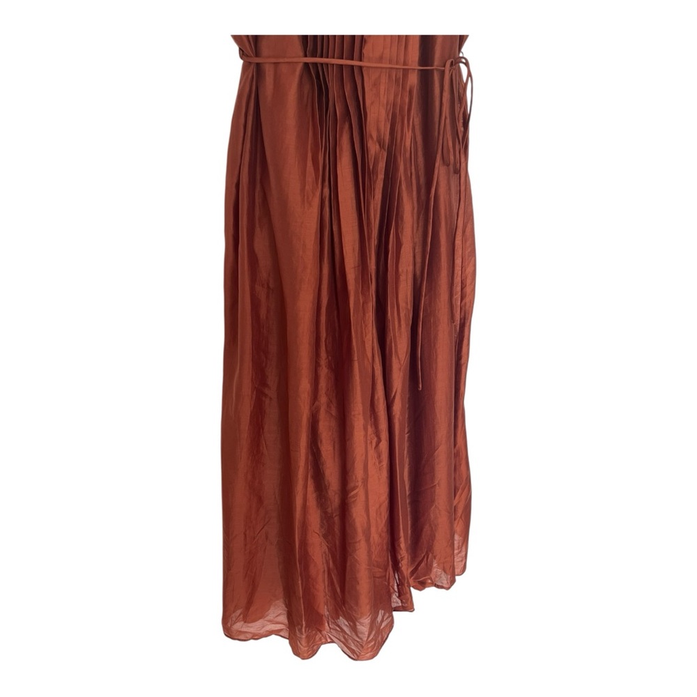 Banana Republic Pintuck Organza Midi Dress Arabian Spice Pumpkin Medium Lined - Picture 7 of 16
